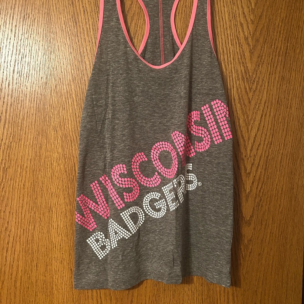 Colosseum Wisconsin Badgers Gray and Pink Athletic Tank